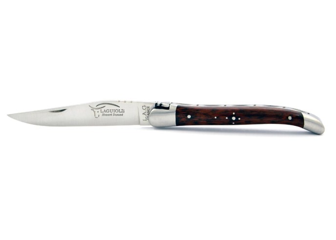 Laguiole pliant, 11 cm, abeille forgée, lame seule, mitres inox mat, manche bois d'amourette