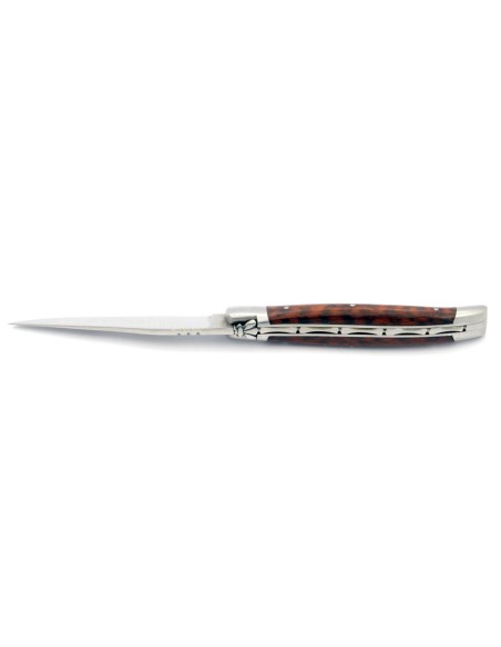Laguiole pliant, 11 cm, abeille forgée, lame seule, mitres inox mat, manche bois d'amourette