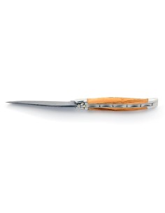 Laguiole pliant, 11 cm, abeille forgée, lame seule, acier Damas, mitres inox brillant, manche bois d'olivier 2