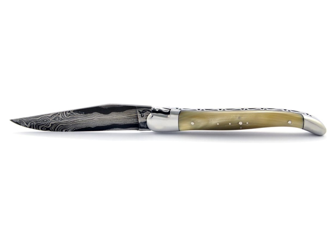 José couteau pliant berger Corse,15cm, Damas carbon / corne - La