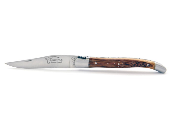 Laguiole pliant, 11 cm, abeille forgée, lame seule, mitres inox mat, manche bois serpent