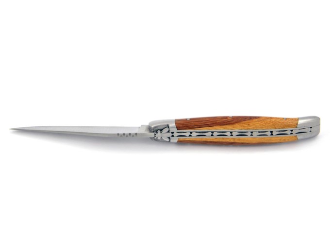 Laguiole pliant, 11 cm, abeille forgée, lame seule, mitres inox mat, manche bois serpent