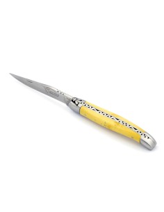 Laguiole pliant, 11 cm, abeille forgée, lame seule, mitres inox mat, manche en buis