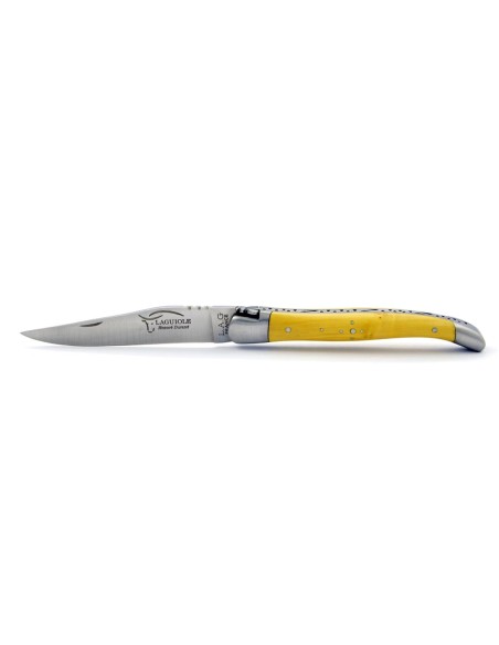 Laguiole pliant, 11 cm, abeille forgée, lame seule, mitres inox mat, manche en buis