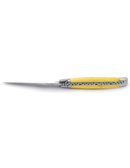 Laguiole pliant, 11 cm, abeille forgée, lame seule, mitres inox mat, manche en buis