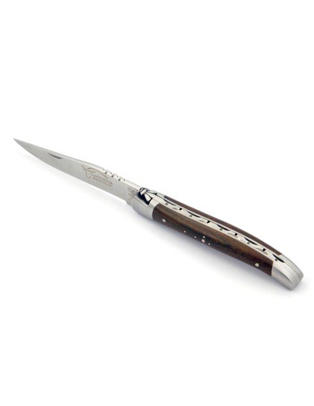 Laguiole pliant, 11 cm, abeille forgée, lame seule, mitres inox mat, manche en bulnésia