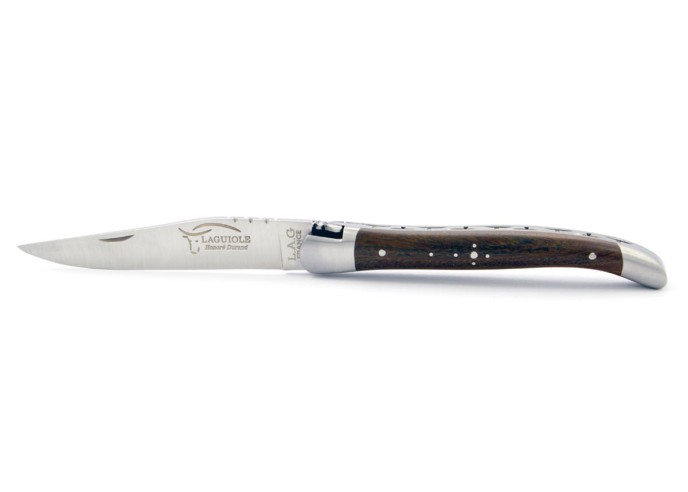 Laguiole pliant, 11 cm, abeille forgée, lame seule, mitres inox mat, manche en bulnésia