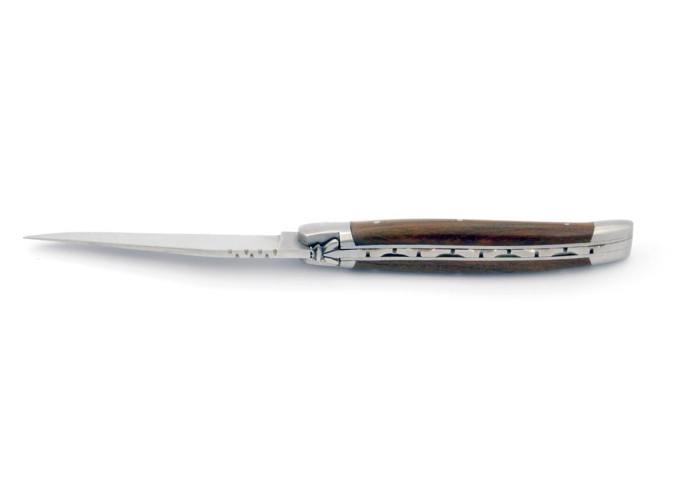 Laguiole pliant, 11 cm, abeille forgée, lame seule, mitres inox mat, manche en bulnésia