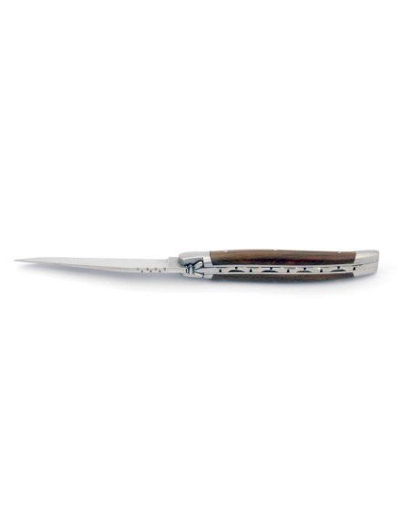 Laguiole pliant, 11 cm, abeille forgée, lame seule, mitres inox mat, manche en bulnésia