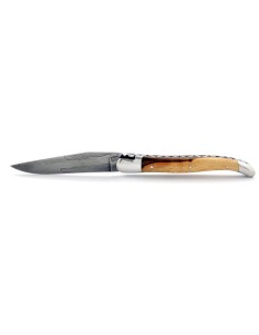 Laguiole pliant, 12 cm, acier Damas, abeille forgée, mitres inox brillant, manche bois de pistachier 2