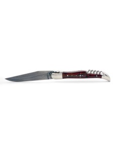 Laguiole pliant, 12 cm, acier Damas, lame & tire-bouchon, abeille forgée, mitres inox brillant, manche bois d'amourette 2
