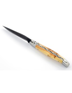 Laguiole pliant 12 cm avec lame brut de forge, mitres inox mat, manche en genévrier-cade