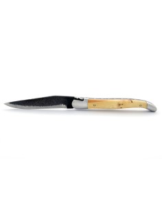 Laguiole pliant 12 cm avec lame brut de forge, mitres inox mat, manche en genévrier-cade 2