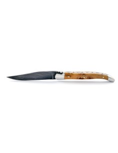Laguiole pliant, 11 cm, abeille forgée, lame seule, acier Damas, mitres inox brillant, manche genévrier cade 2
