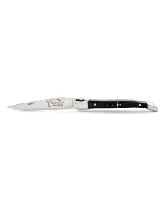 Laguiole pliant, 10 cm, abeille forgée, ciselé dessus dessous, mitres inox brillant, manche en pointe de corne (foncée) 2