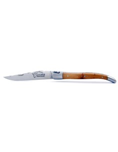 Laguiole pliant, 10 cm, abeille forgée, lame seule, ciselé dessus dessous, mitres inox mat, manche en genévrier cade 2