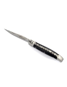 Laguiole pliant, 10 cm, abeille forgée, lame seule, ciselé dessus dessous, mitres inox mat, manche en bois d'ébène