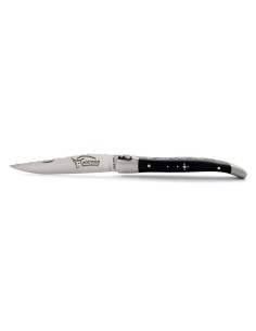 Laguiole pliant, 10 cm, abeille forgée, lame seule, ciselé dessus dessous, mitres inox mat, manche en bois d'ébène 2