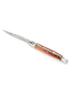 Laguiole pliant, 12 cm, abeille forgée, ciselé dessus-dessous, mitres inox brillant, manche bois de rose