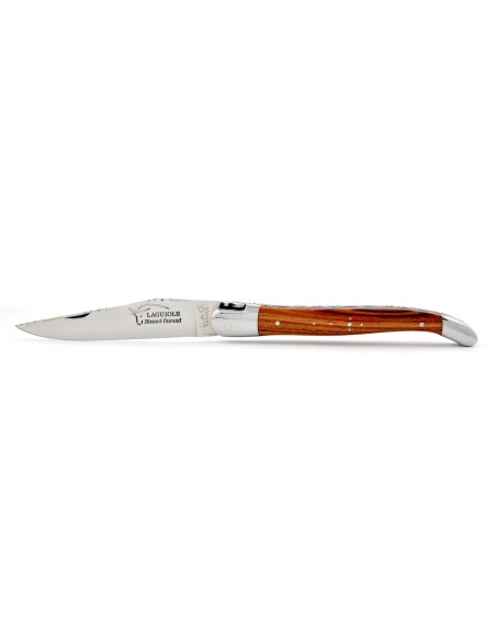 Laguiole pliant, 12 cm, abeille forgée, ciselé dessus-dessous, mitres inox brillant, manche bois de rose