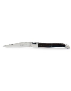 Laguiole pliant, 12 cm, lame seule, ciselé dessus dessous, mitres inox brillant, manche en pointe de corne (foncée) 2