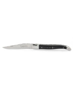 Laguiole pliant, 12 cm, abeille forgée, lame seule, ciselé dessus dessous, mitres inox brillant, manche en ébène 2