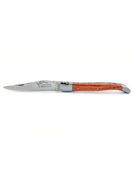 Laguiole pliant, 12 cm, abeille forgée, lame seule, ciselé dessus-dessous, mitres inox mat, manche bois de rose