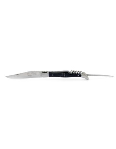 Laguiole pliant 12 cm,  lame & tire-bouchon & poinçon, ciselé dessus dessous, mitres inox mat, manche pointe de corne 2