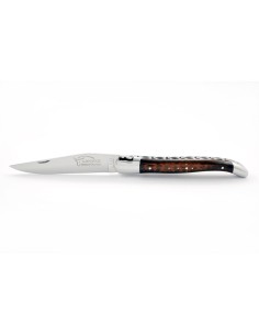 Laguiole pliant, 12 cm, abeille forgée, lame seule, doubles platines ciselées, mitres inox brillant, manche bois d'amourette 2
