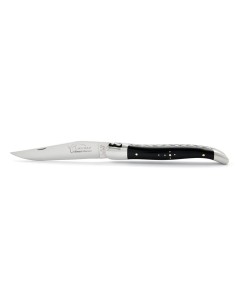 Laguiole pliant, 12 cm, abeille forgée, lame seule, doubles platines ciselées, mitres inox brillant, manche bois d'ébène 2