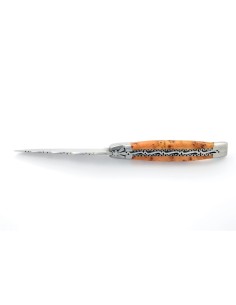 Laguiole pliant 12 cm, abeille forgée, doubles platines avec dos de lame entier ciselé, mitres inox mat, manche genévrier cade 2