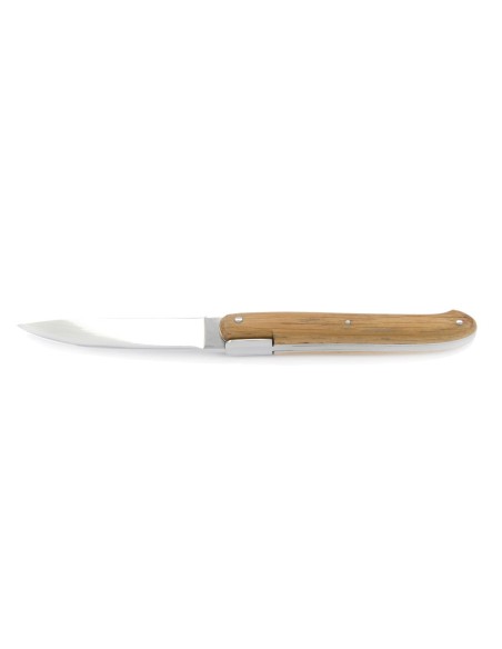 Laguiole pliant "Antique" 12 cm, abeille forgée lisse, plein manche inox brillant, manche chêne de barrique