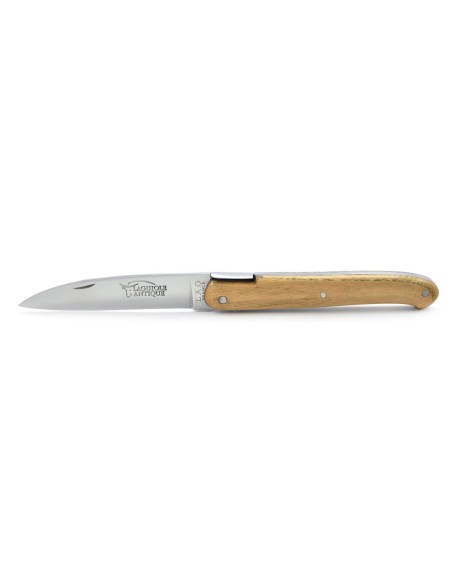 Laguiole pliant "Antique" 12 cm, abeille forgée lisse, plein manche inox brillant, manche châtaignier