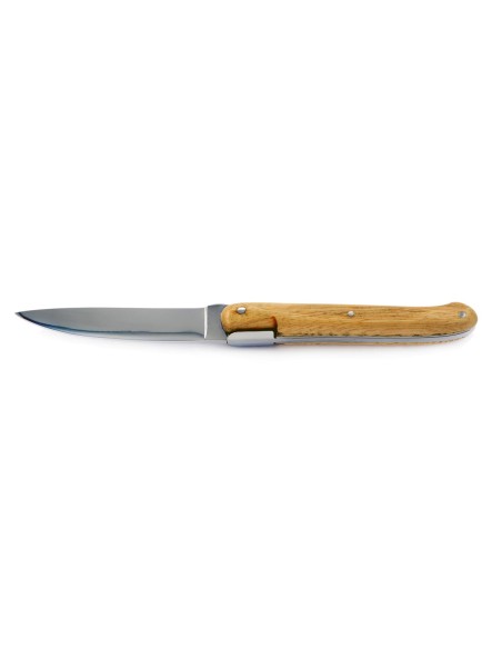 Laguiole pliant "Antique" 12 cm, abeille forgée lisse, plein manche inox brillant, manche châtaignier