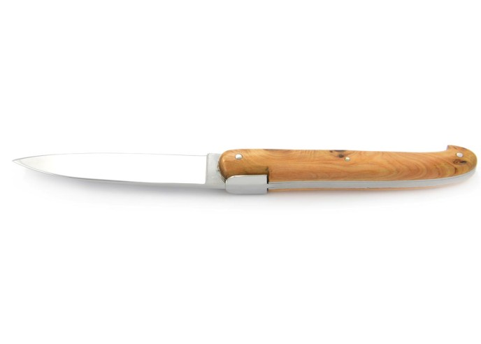 Laguiole pliant "Antique" 12 cm, abeille forgée lisse, plein manche inox brillant, manche genévrier cade