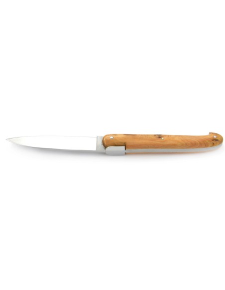 Laguiole pliant "Antique" 12 cm, abeille forgée lisse, plein manche inox brillant, manche genévrier cade