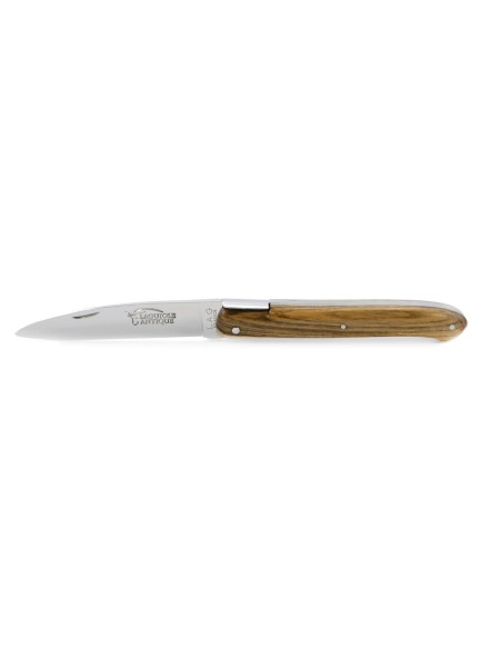 Laguiole pliant "Antique" 12 cm, abeille forgée lisse, plein manche inox brillant, manche pistachier