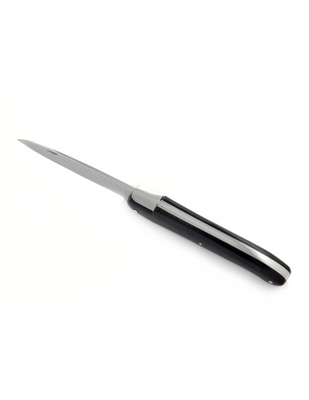 Laguiole pliant "Antique" 12 cm, abeille forgée lisse, plein manche inox brillant, manche bois d'ébène