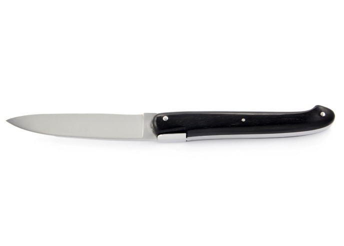 Laguiole pliant "Antique" 12 cm, abeille forgée lisse, plein manche inox brillant, manche bois d'ébène