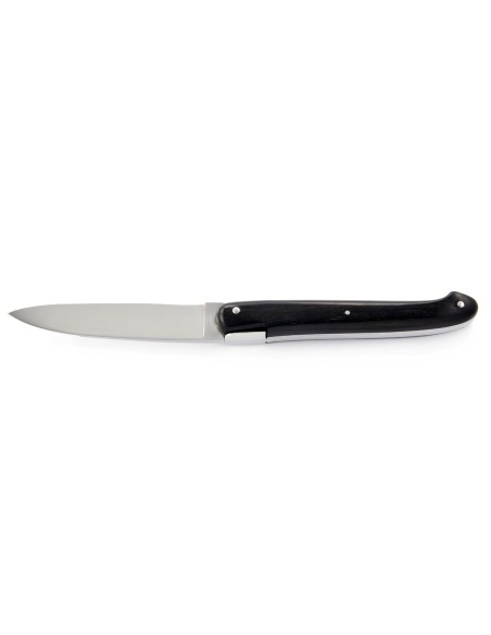 Laguiole pliant "Antique" 12 cm, abeille forgée lisse, plein manche inox brillant, manche bois d'ébène