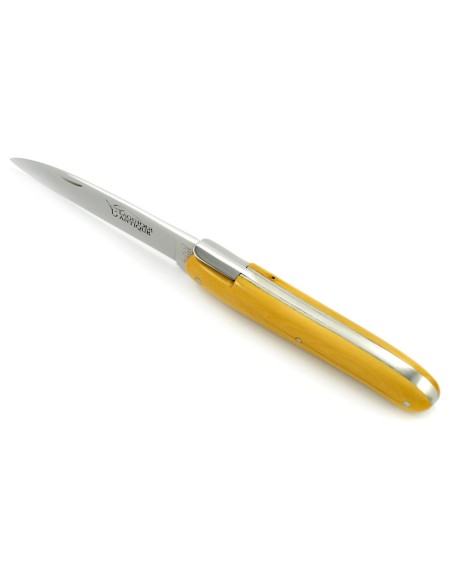 Laguiole pliant "Antique" 12 cm, abeille forgée lisse, plein manche inox brillant, manche buis