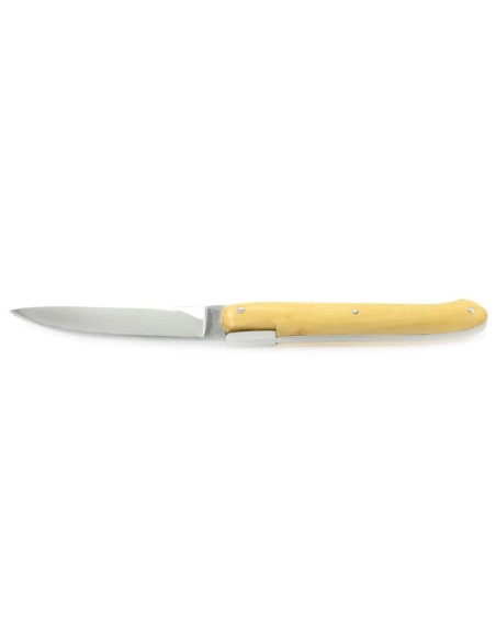 Laguiole pliant "Antique" 12 cm, abeille forgée lisse, plein manche inox brillant, manche buis