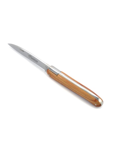 Laguiole pliant "Antique" 12 cm, abeille forgée lisse, plein manche inox brillant, manche bois de rose