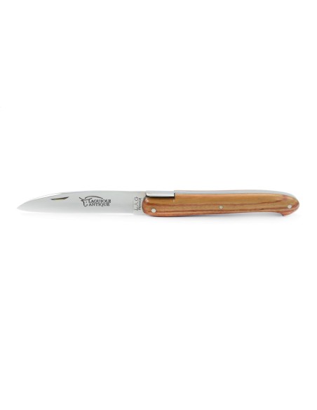 Laguiole pliant "Antique" 12 cm, abeille forgée lisse, plein manche inox brillant, manche bois de rose