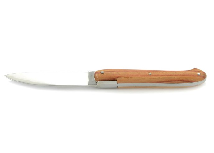 Laguiole pliant "Antique" 12 cm, abeille forgée lisse, plein manche inox brillant, manche bois de rose