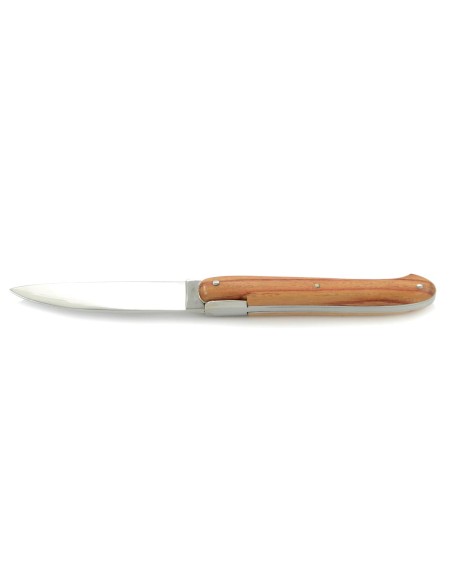 Laguiole pliant "Antique" 12 cm, abeille forgée lisse, plein manche inox brillant, manche bois de rose