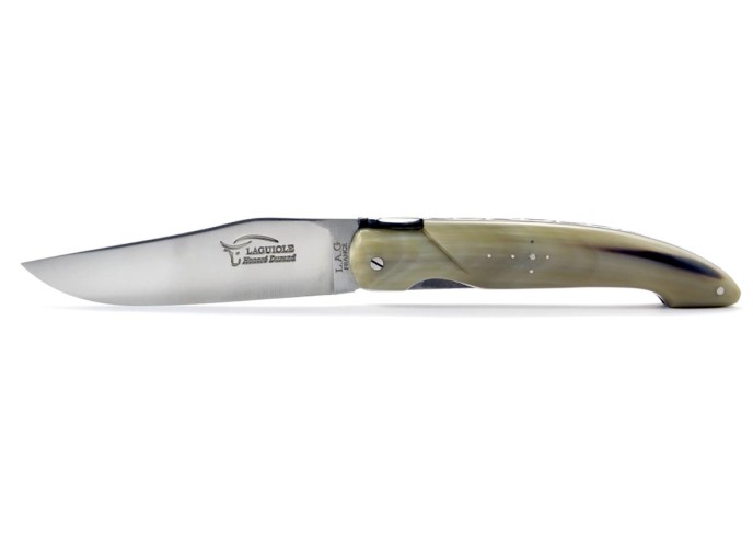 Laguiole Pliant de Chasse, 13.5 cm, plein manche, pointe de corne (claire)