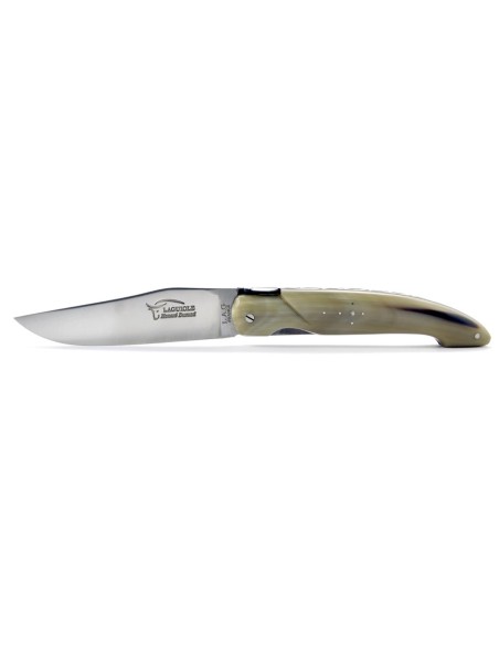 Laguiole Pliant de Chasse, 13.5 cm, plein manche, pointe de corne (claire)