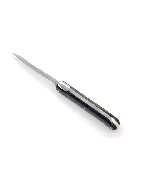 Laguiole pliant "Antique" 12 cm, abeille forgée lisse, plein manche inox brillant, manche fibre de carbone