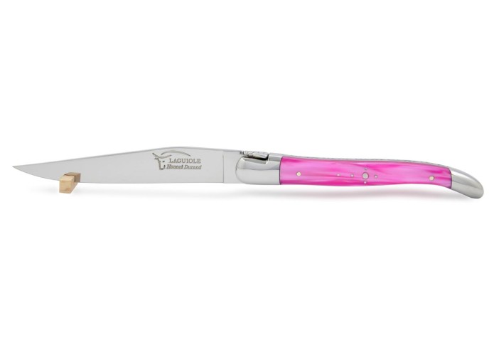 Coffret de couteaux de table Laguiole avec mitres inox brillant, manche fin en acrylique rose